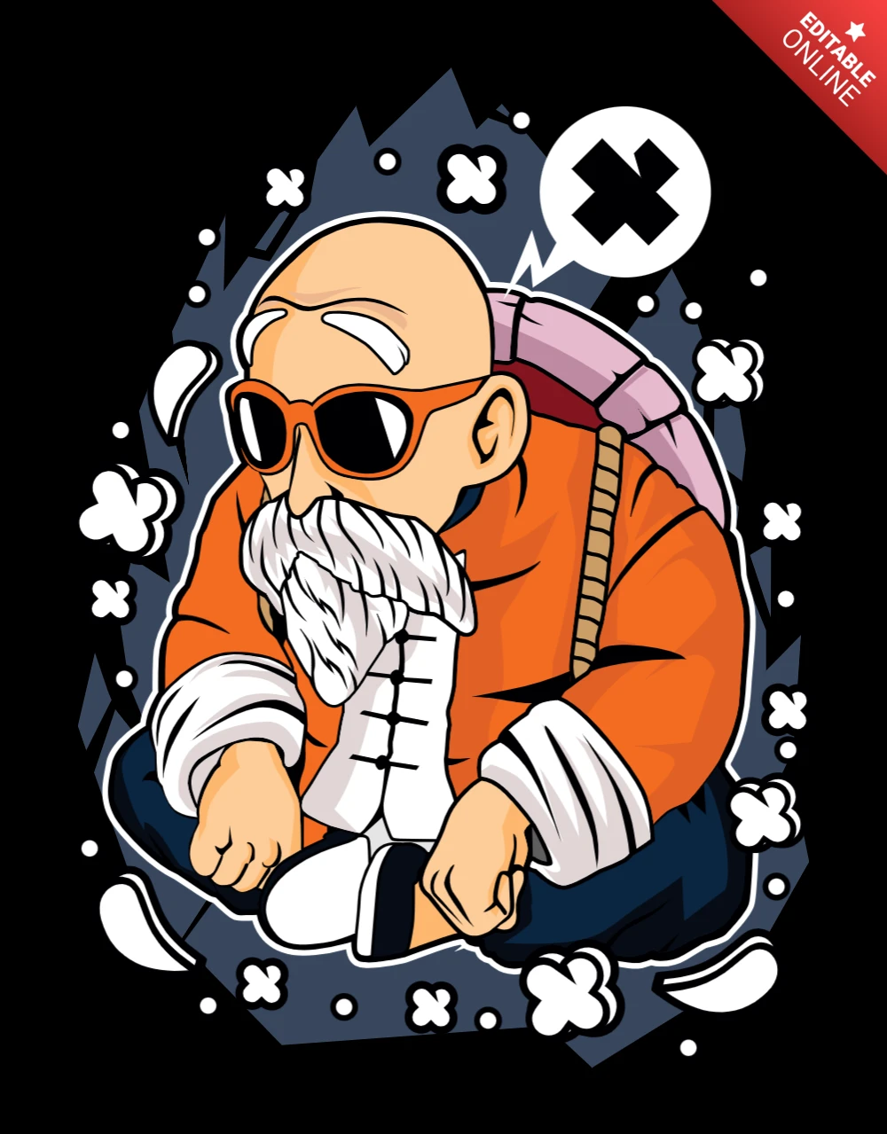 Master Roshi Cartoon Character T-shirt Design Template