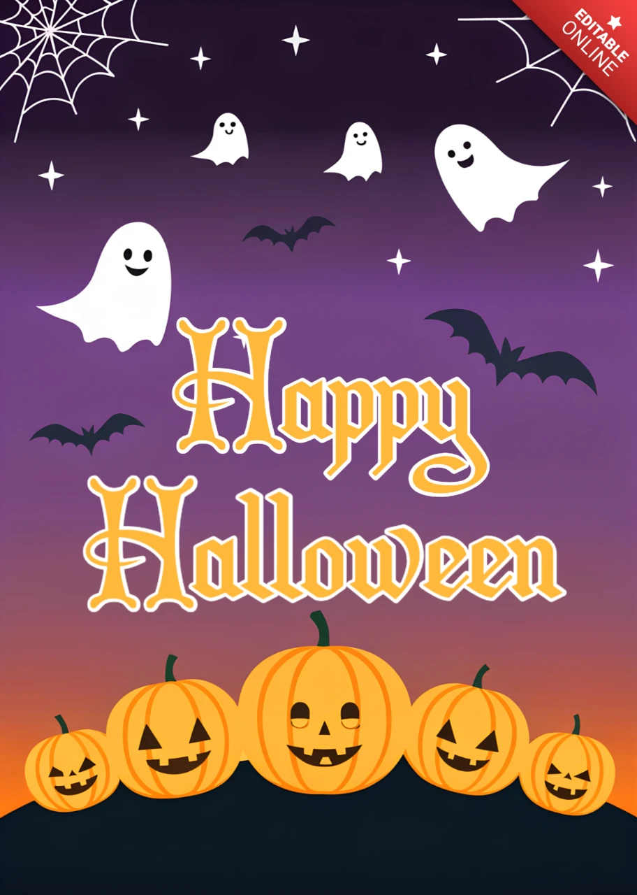 Straszny szablon projektu halloweenowego z duchami i dyniami na świąteczne kartki z życzeniami