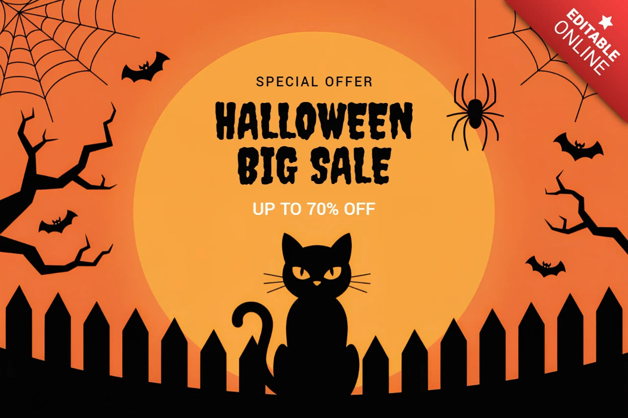 Modèle de design de vente d'Halloween pour affiches avec un chat effrayant