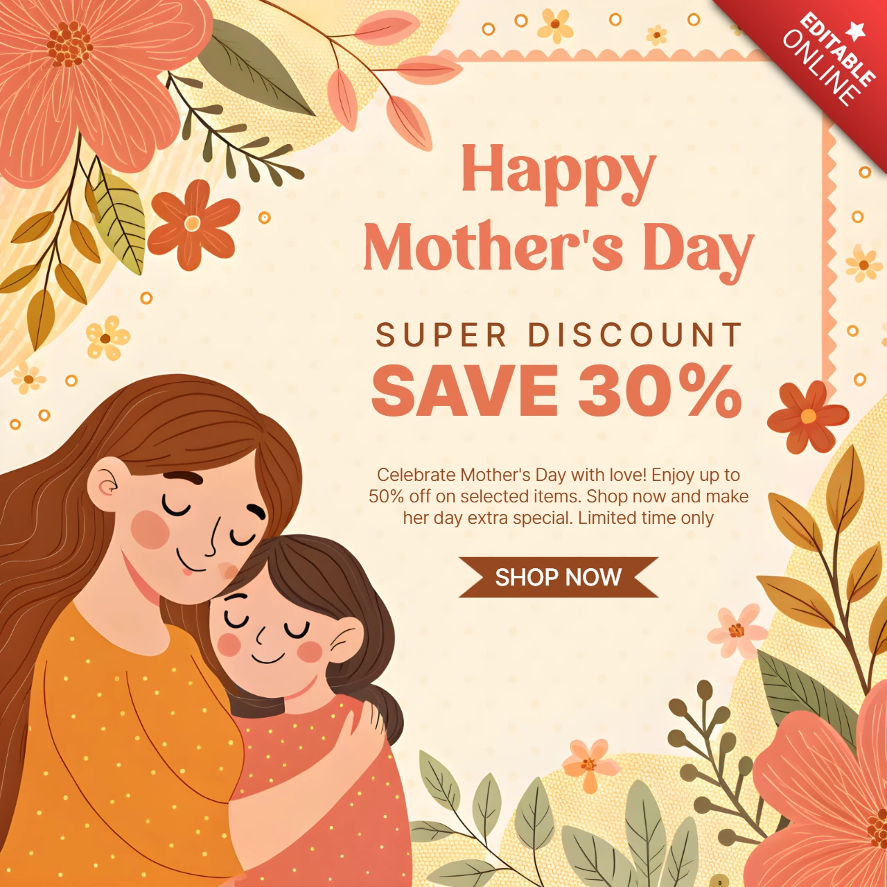 Plantilla de diseño floral con descuento para el Día de la Madre - ¡Ahorre un 30%!