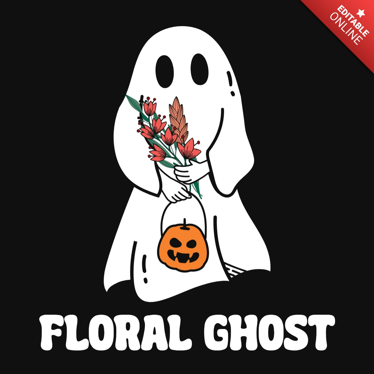 Modelo de camiseta de halloween com fantasma e flores