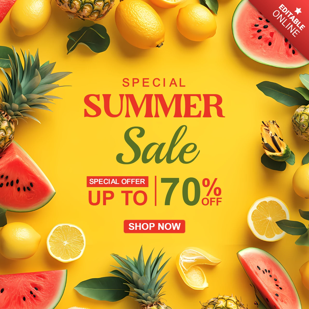 Vibrant Summer Sale Design Template with Tropical Fruits