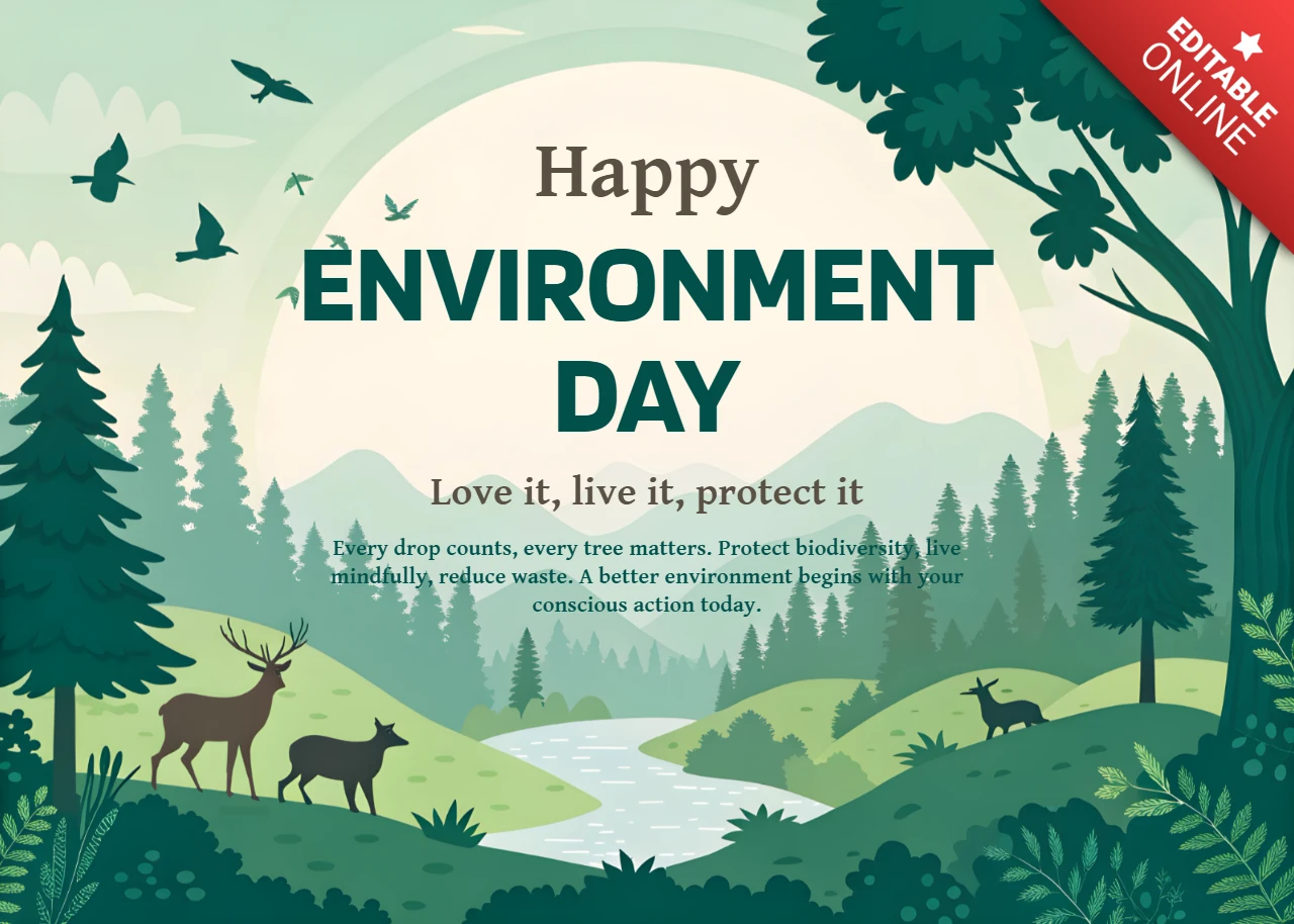 Glücklicher Umwelttag Vorlage – Wildtiere und Waldlandschaftsdesign