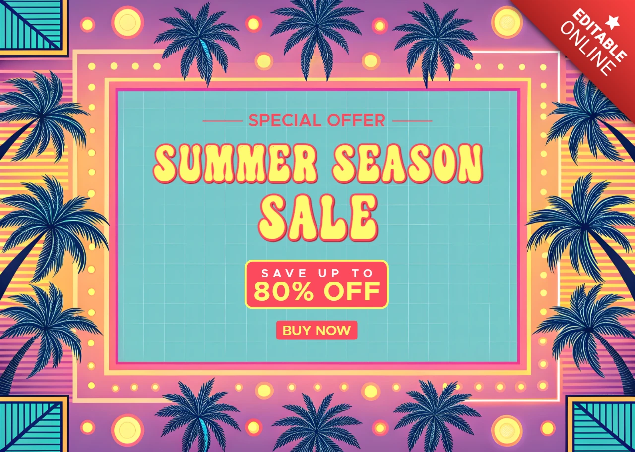 Vibrant Summer Sale Design Template with Tropical Palm Trees