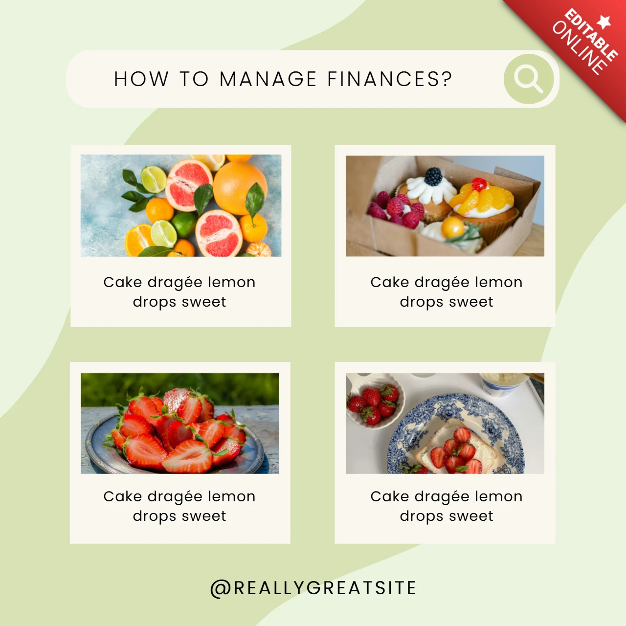 Gesunde Ernährung und Finanztipps Instagram Post Designvorlage