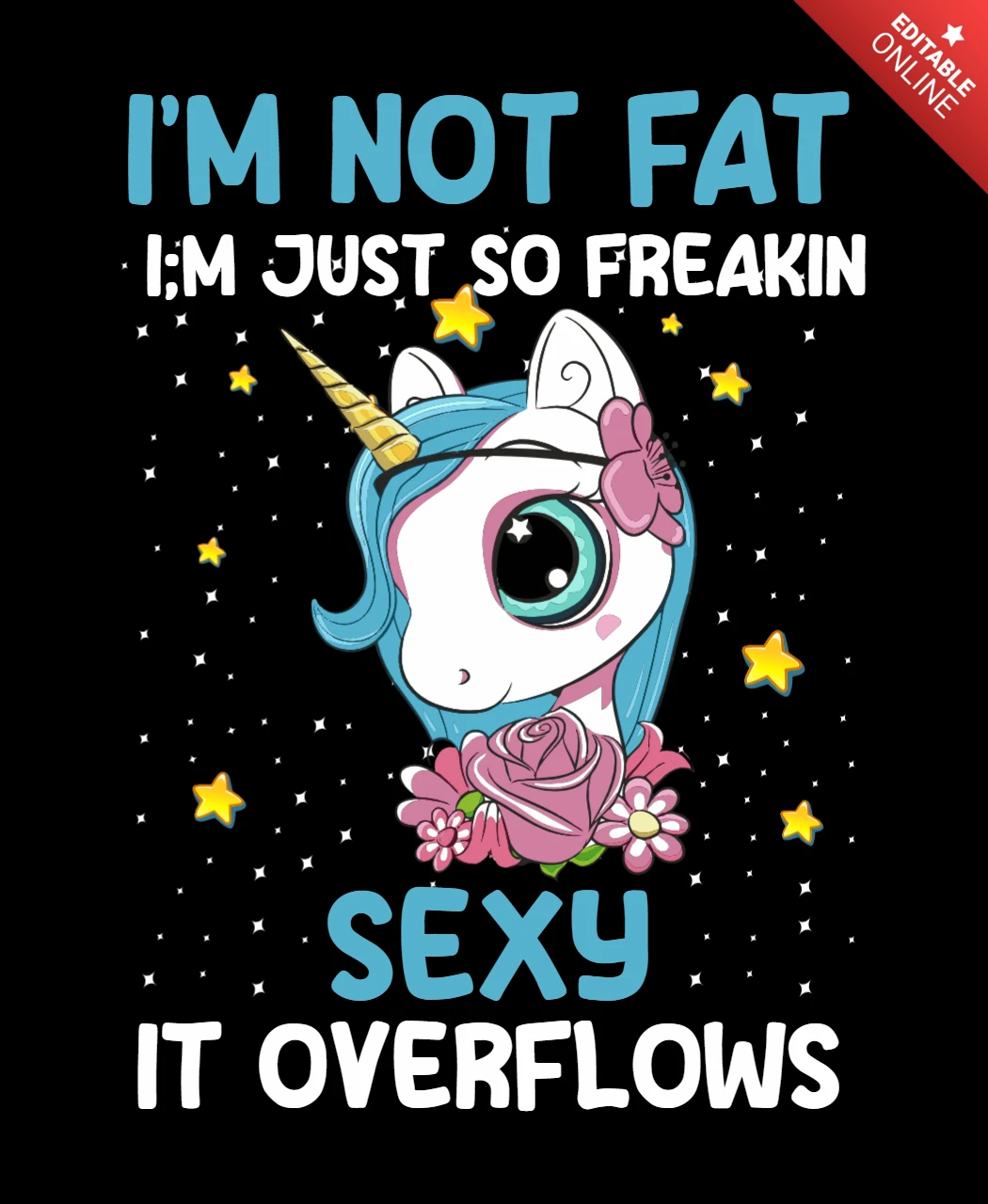 Szablon koszulki z jednorożcem I'm not fat