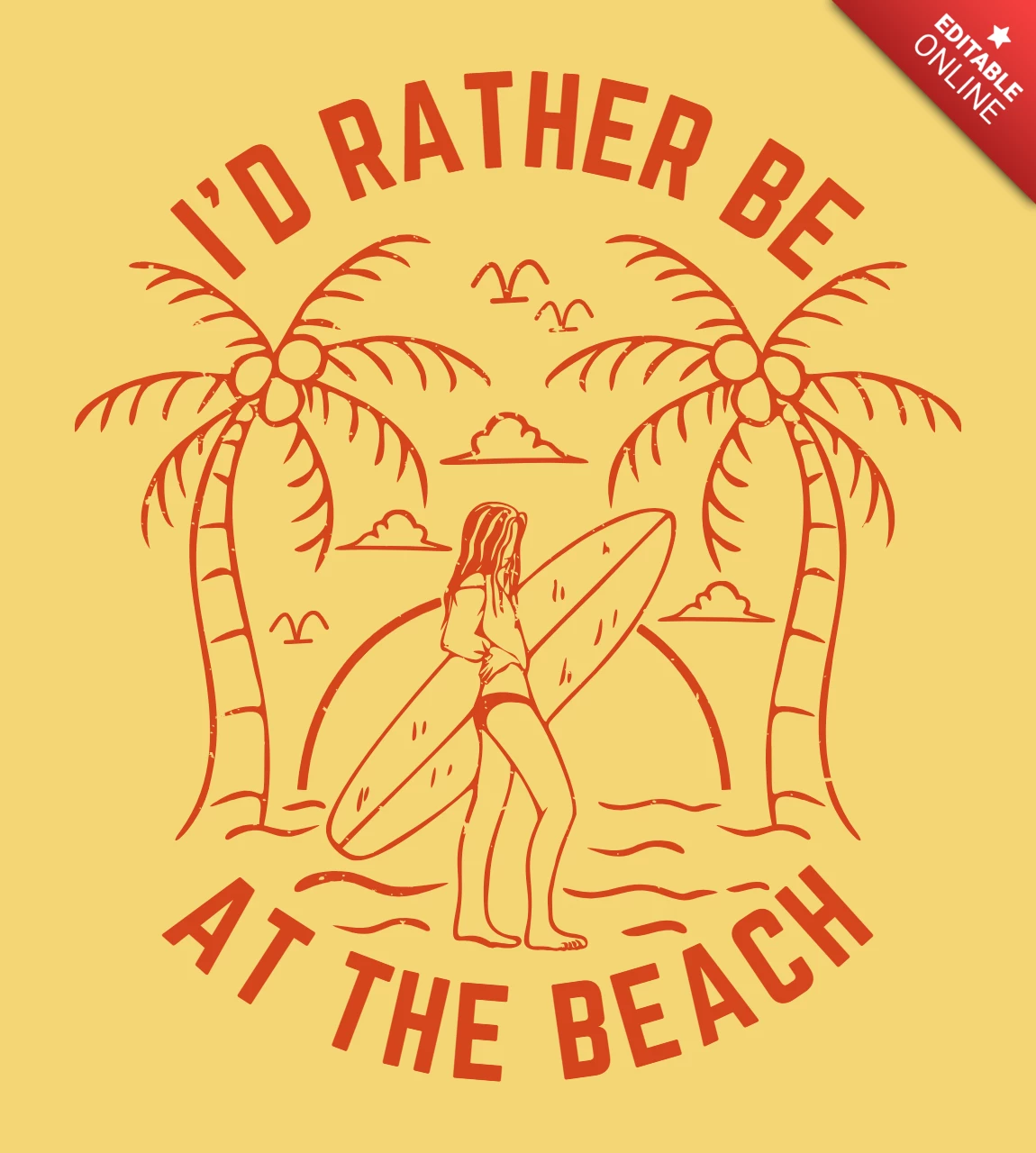 Surfer strand landschap vintage t-shirt ontwerpsjabloon
