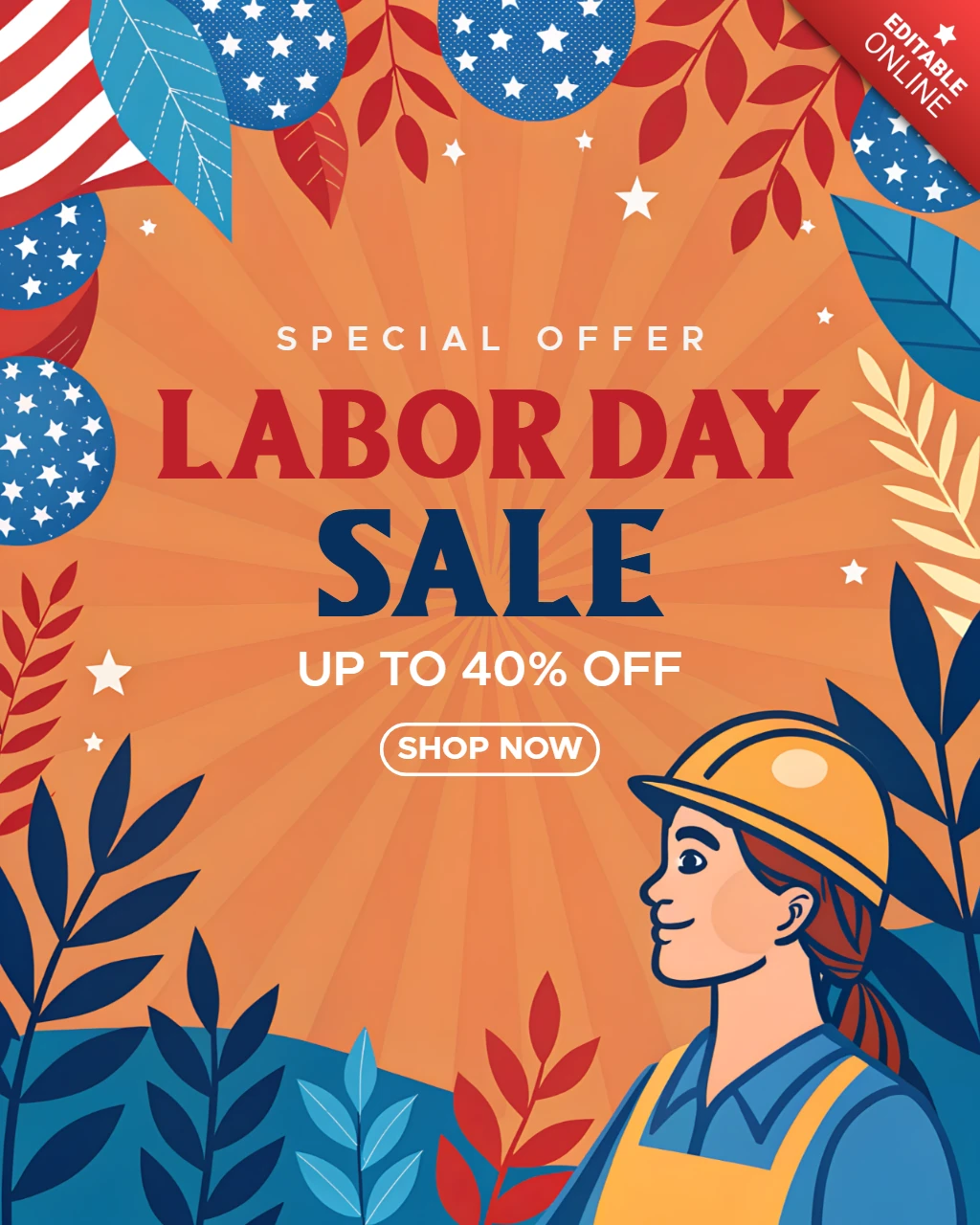 Modello di design per i saldi del Labor day - stile vivace e festoso per le promozioni