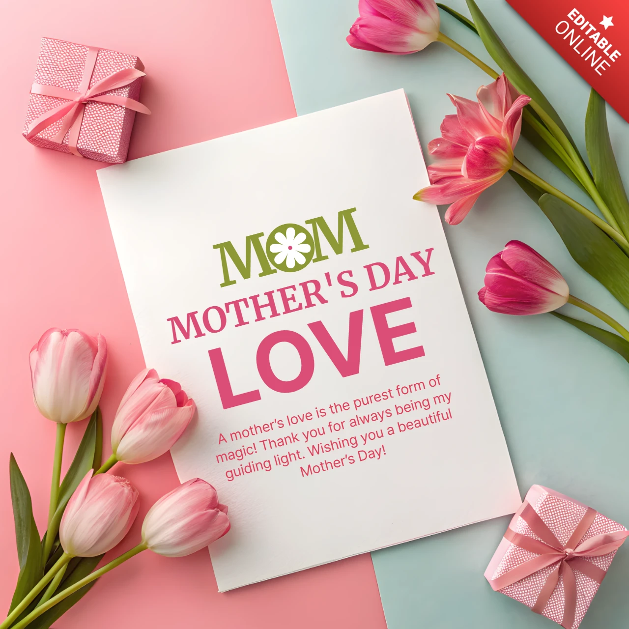 Editable Mother's Day Love Card Template - Floral Design