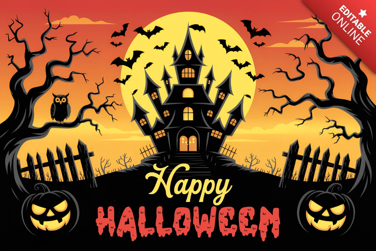 おばけのハロウィン城デザインテンプレート フェスティブポスター用