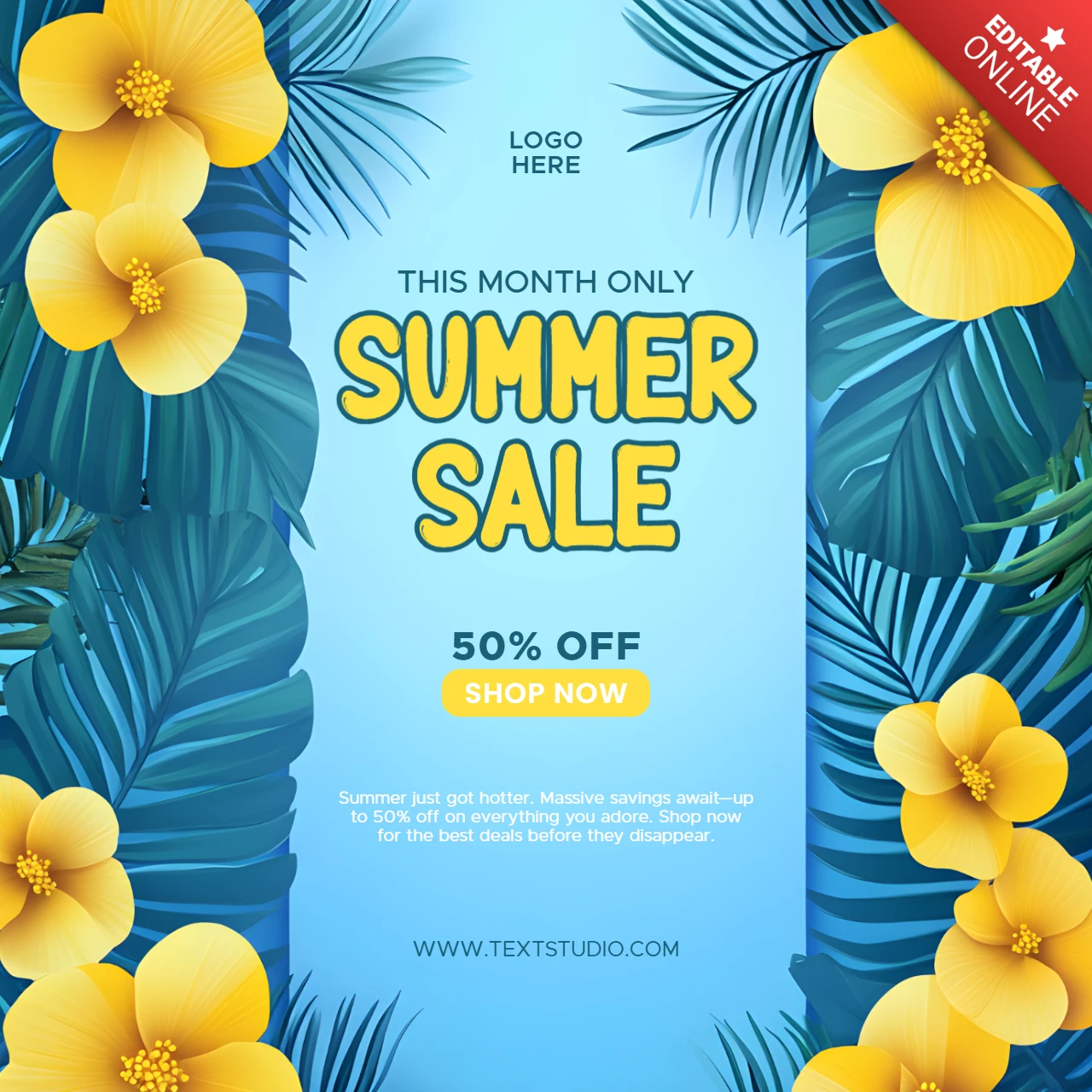 Modèle de conception pour les soldes d'été avec des éléments floraux tropicaux