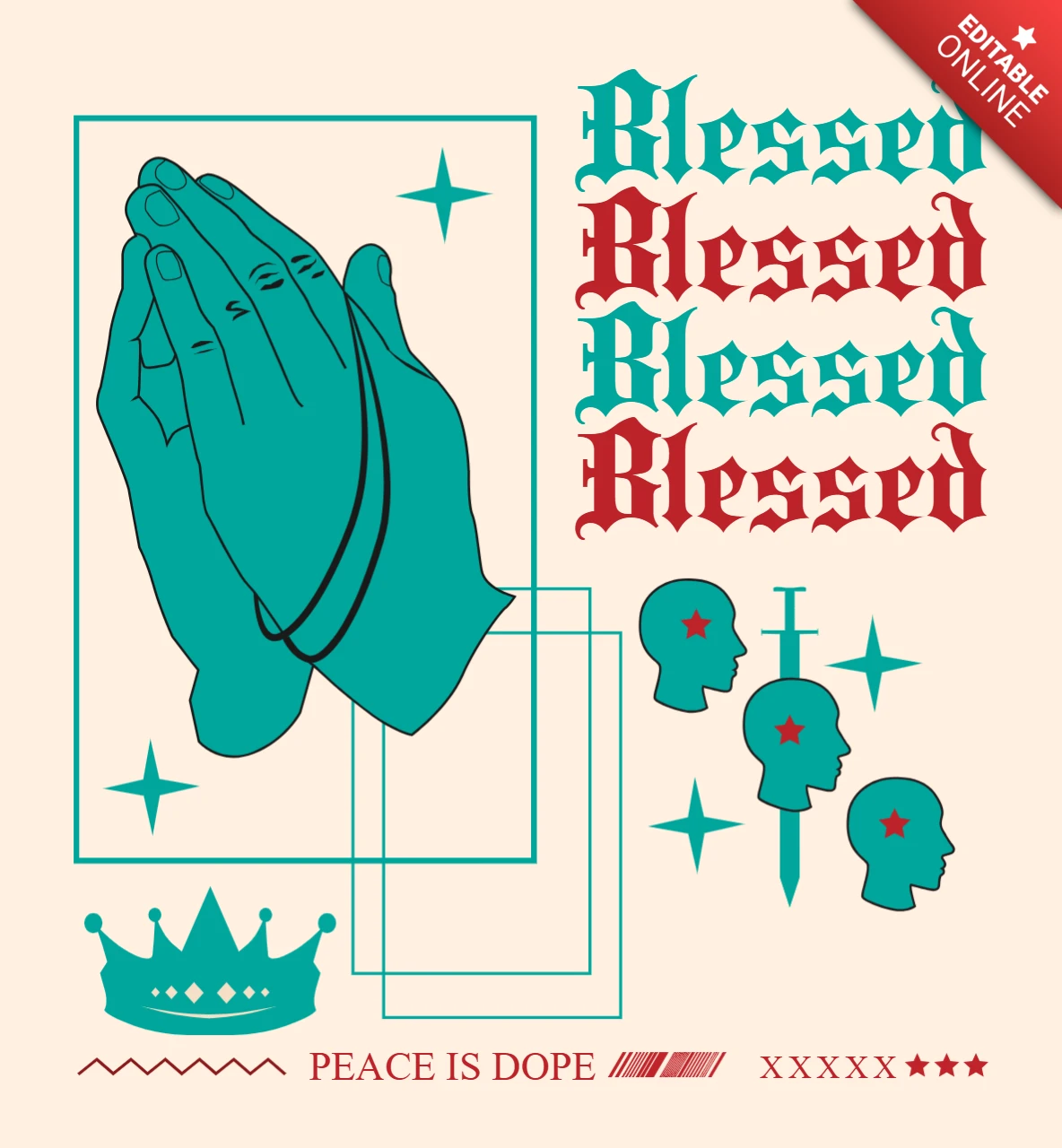 Praying Hands Graphic Design Template for Apparel and Merchandise