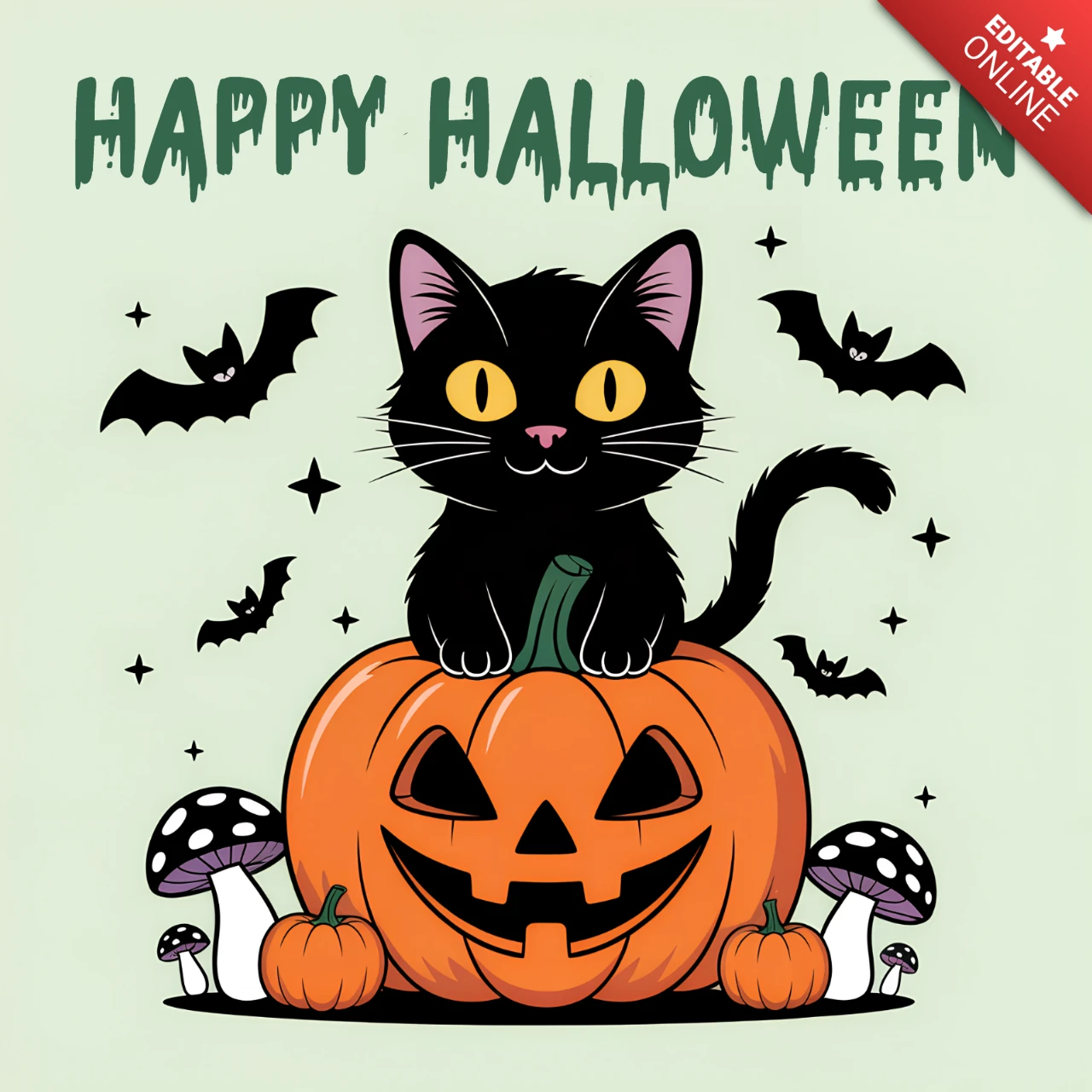 Felice Halloween design per maglietta con gatto e zucca