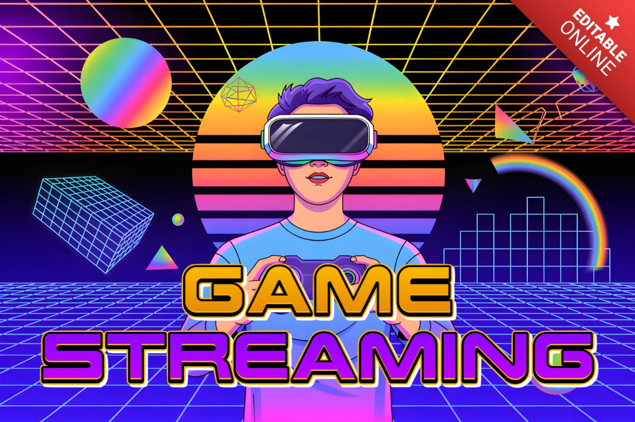 レトロフューチャリスティックなゲームストリーミングデザインテンプレート(Tシャツ用)