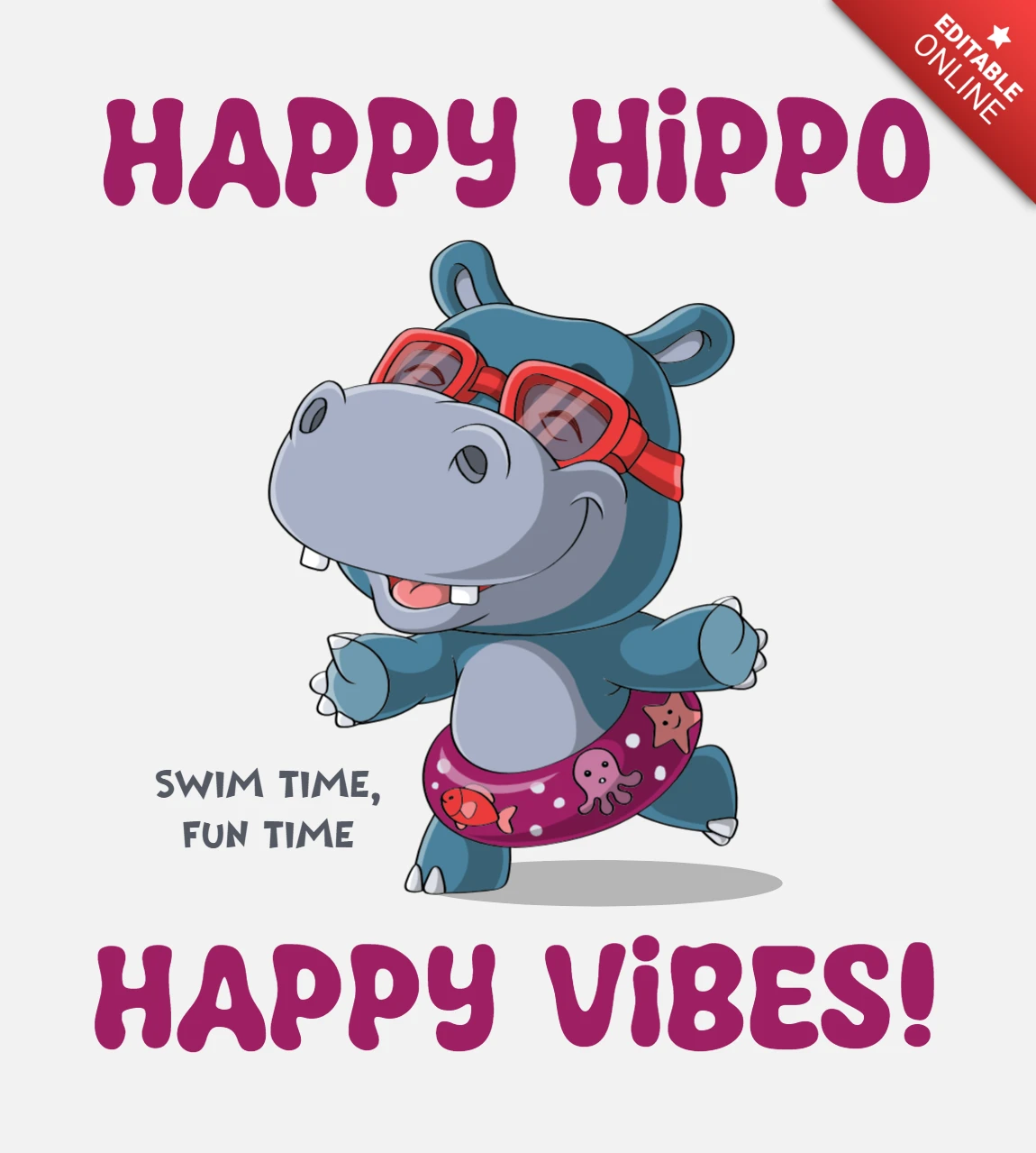 Happy Holidays Hippo Template for Fun and Playful Childish Design
