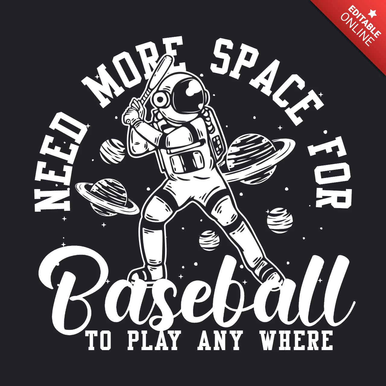 Astronaut Playing Baseball Vintage T-Shirt Design Template