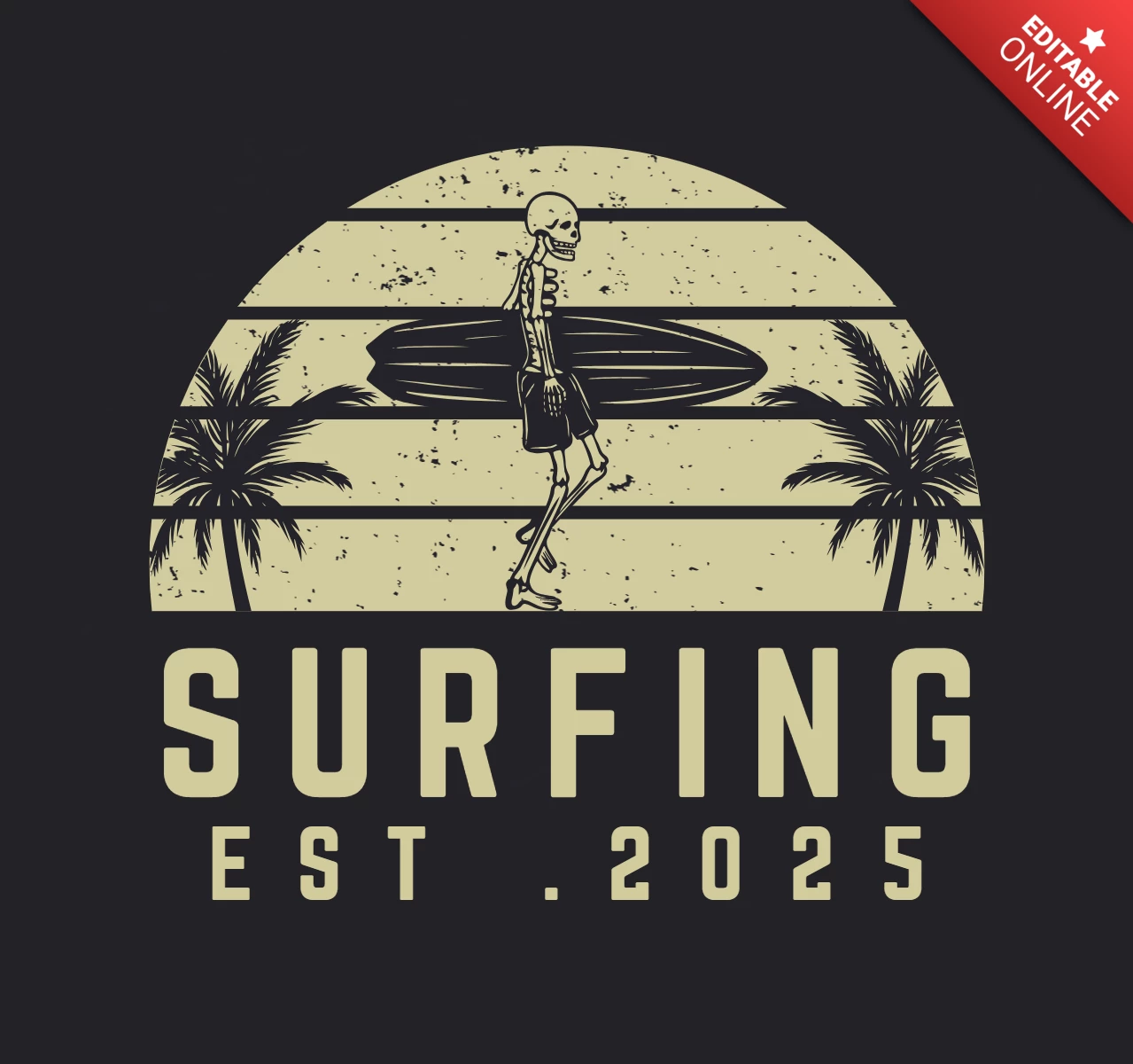 Surfing With Skeleton Vintage T-shirt Design Template
