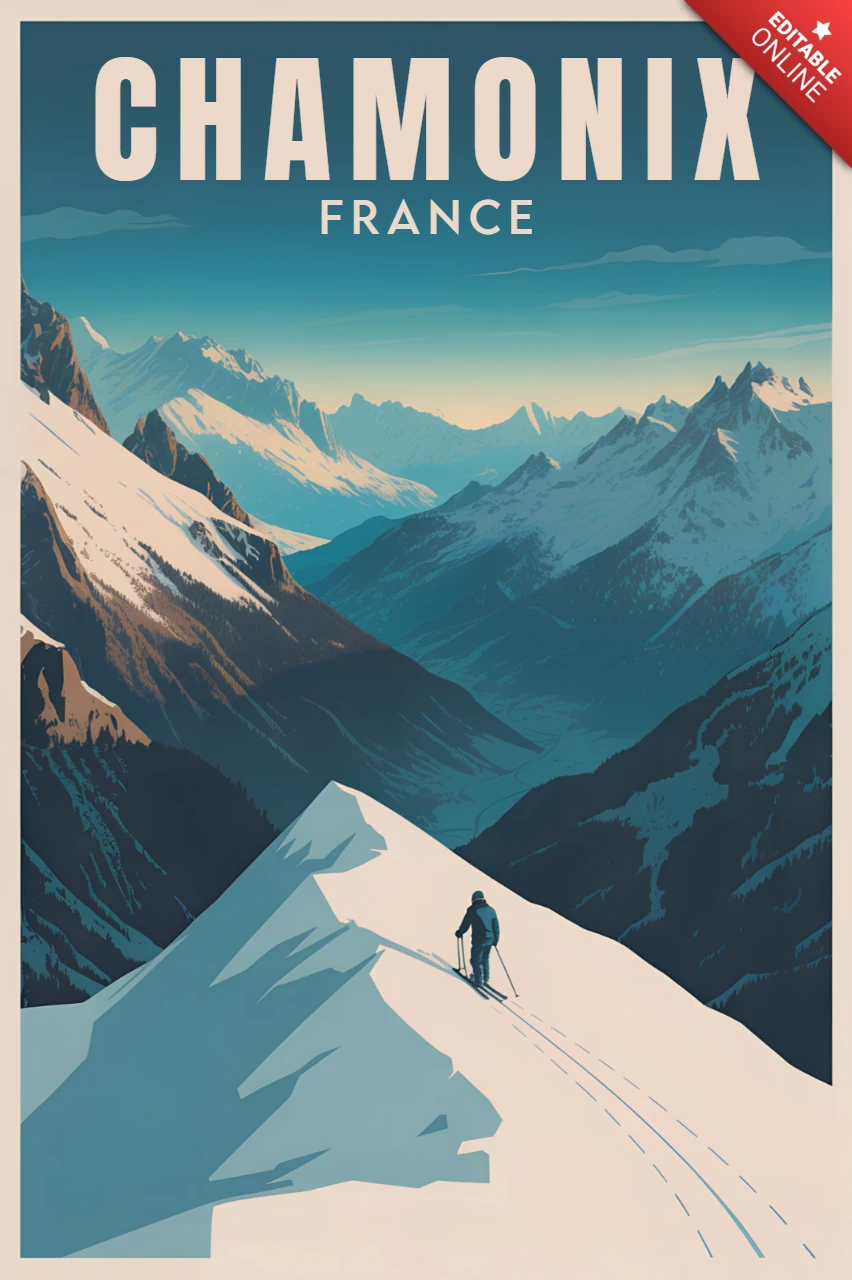 Chamonix Francia design vintage avventura sciistica template per manifesti
