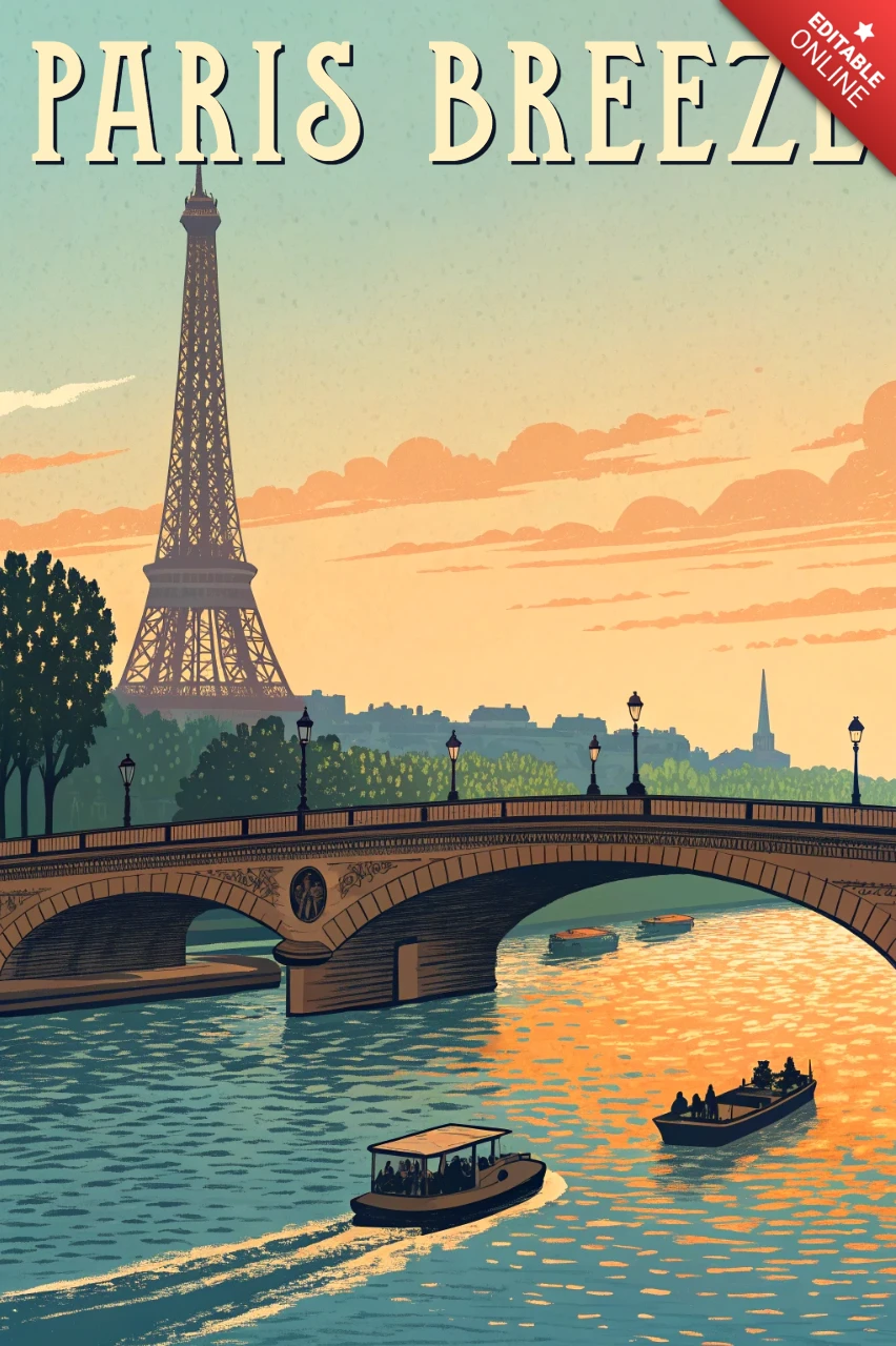 Paris Breeze Vintage Design Template for Travel Posters