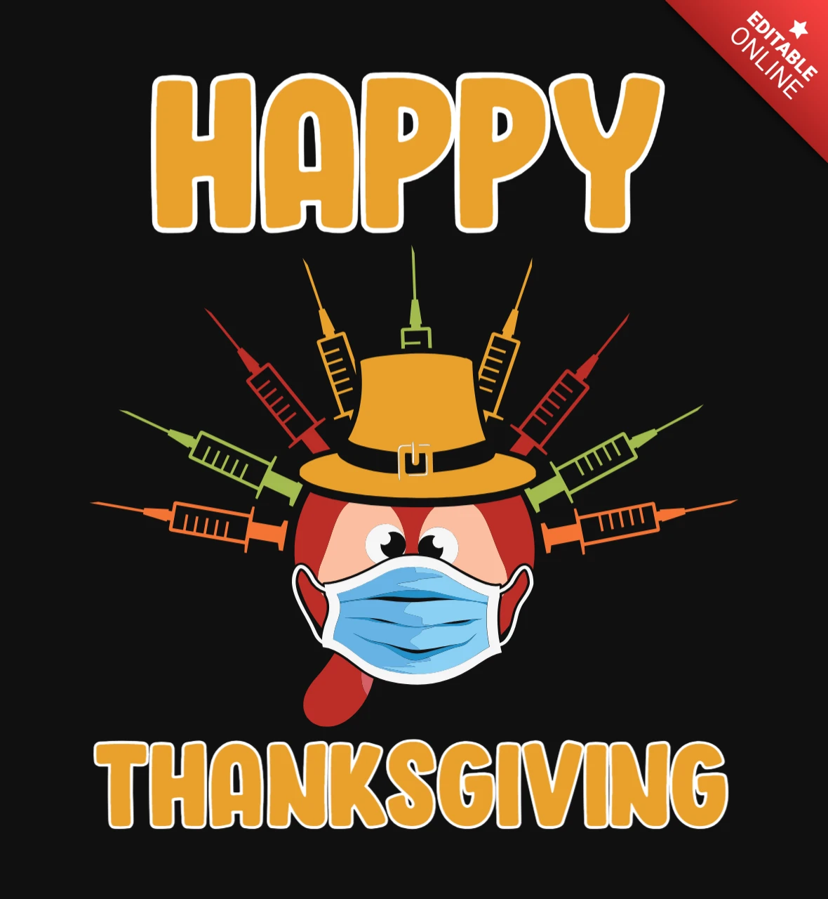 Vaccinated Turkey Mask Thanksgiving T-Shirt Design Template
