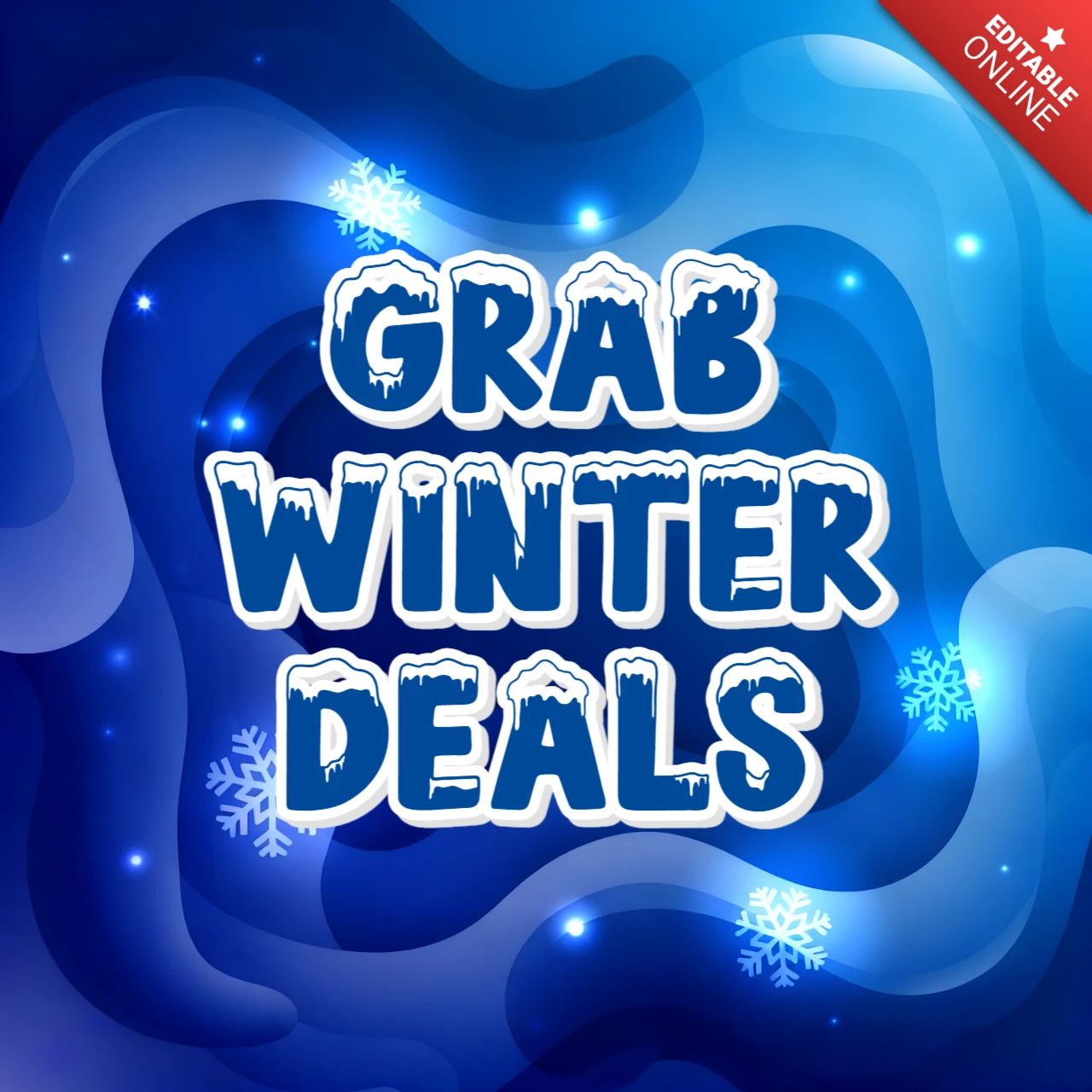 Winter Deals Promotional Template with Snowflakes and Abstract Blue Design