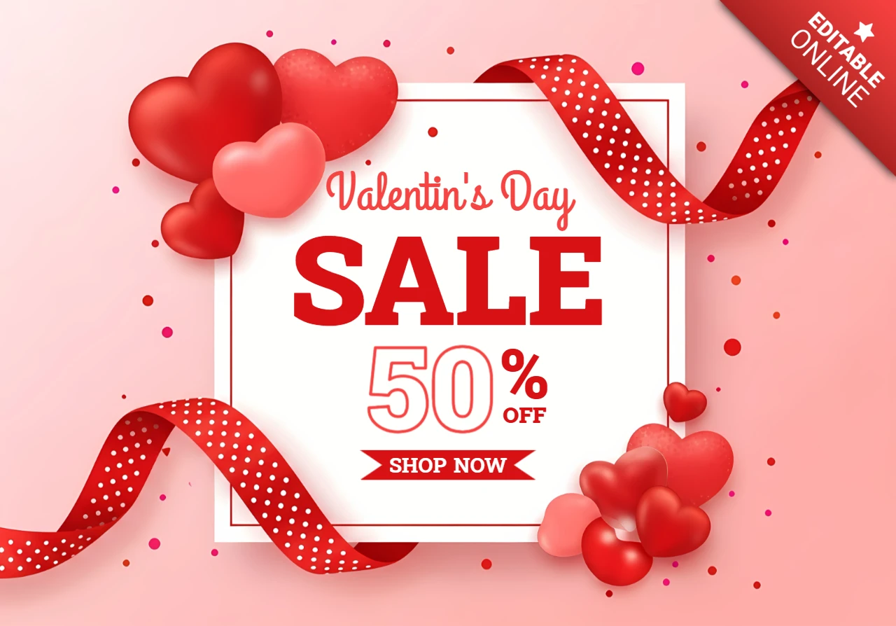 Modèle de vente pour la Saint-Valentin avec un design de cœurs et de rubans pour des flyers promotionnels