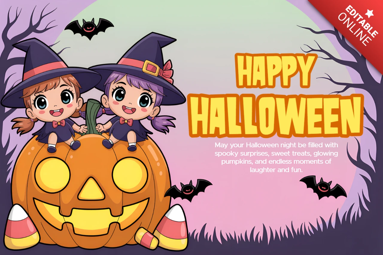 Plantilla de diseño de personaje de Halloween juguetón para invitaciones a fiestas infantiles