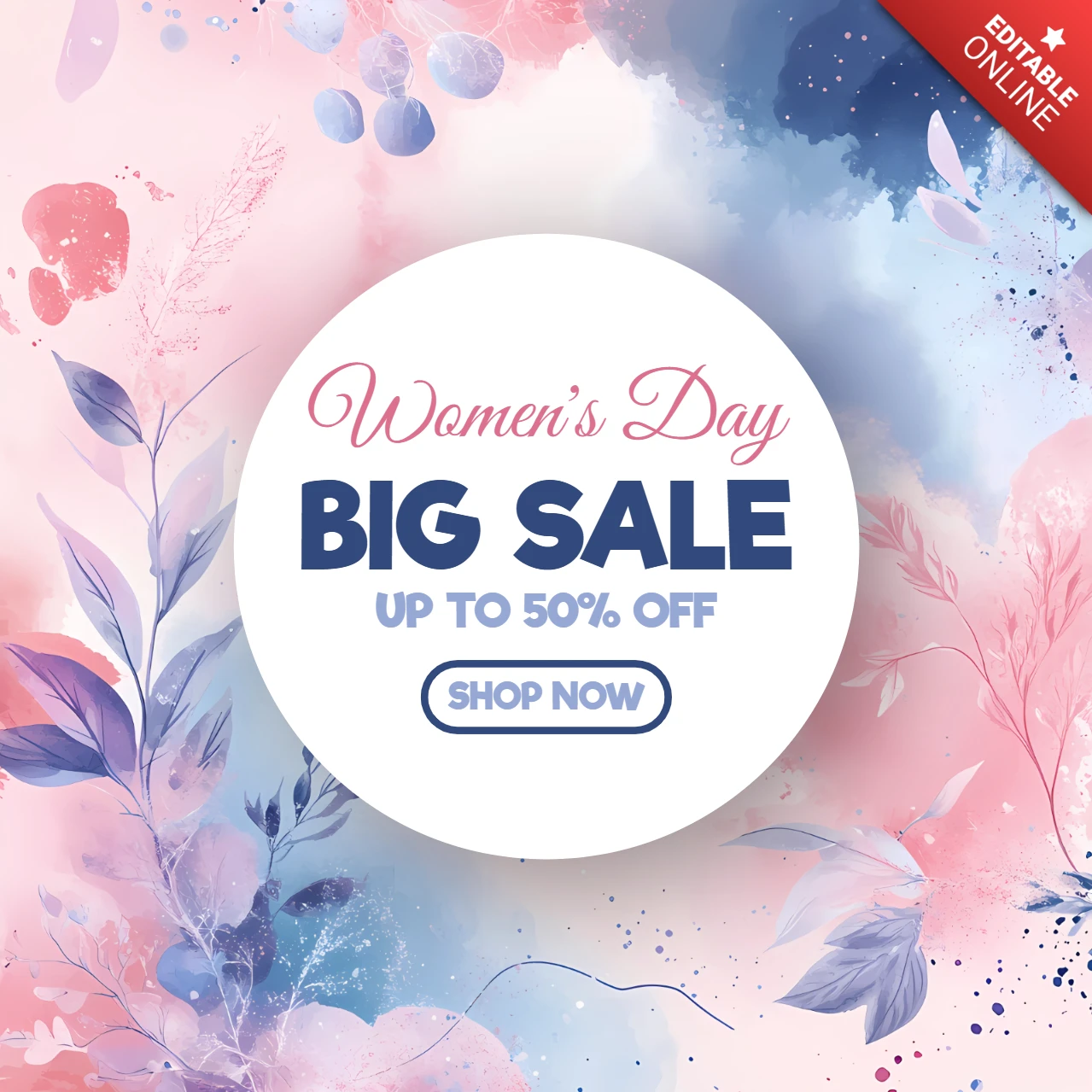 Floral Watercolor Design Template for Women's Day Big Sale