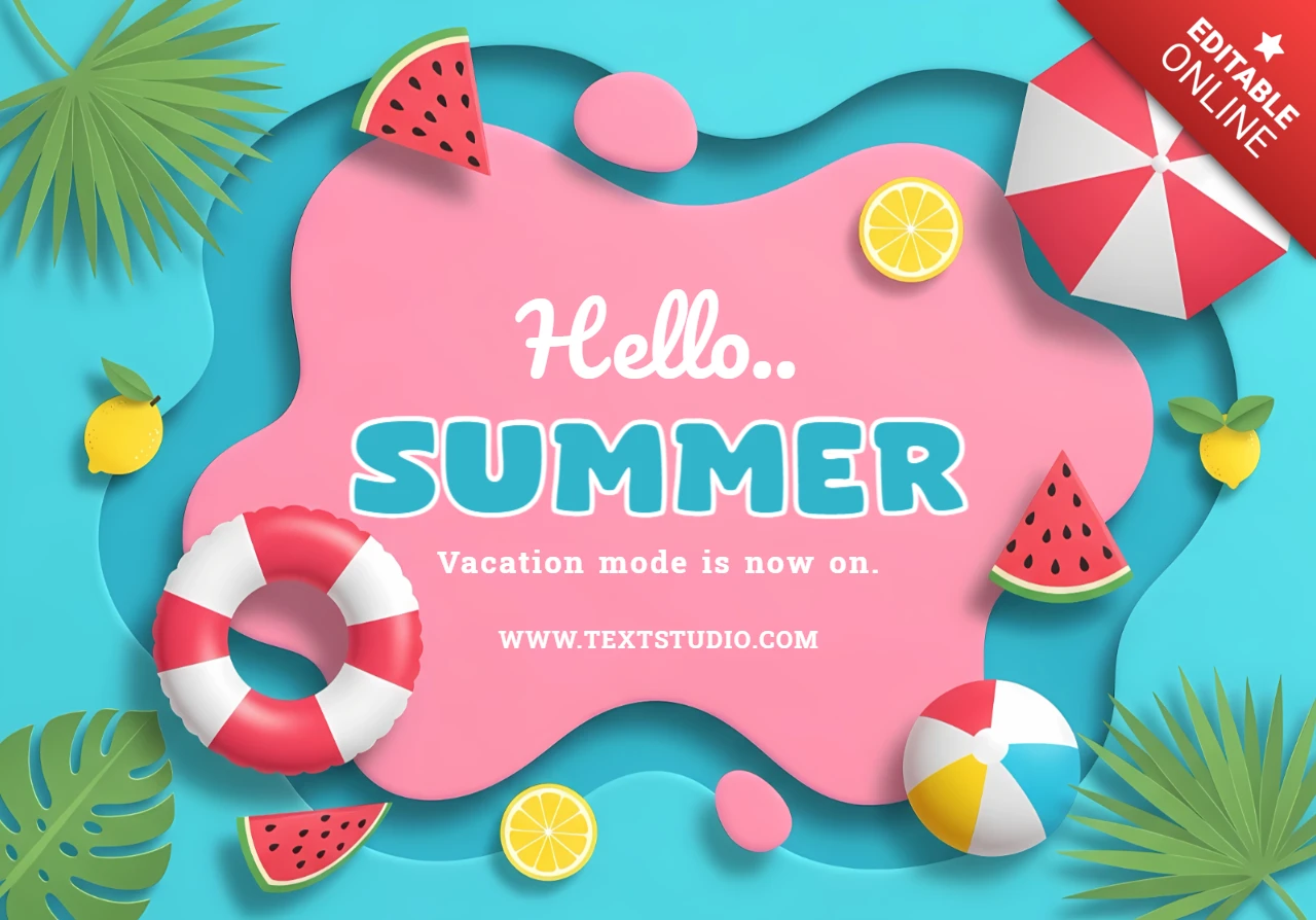 Summer Vacation Greeting Card Template with Tropical Beach Party Decorations
