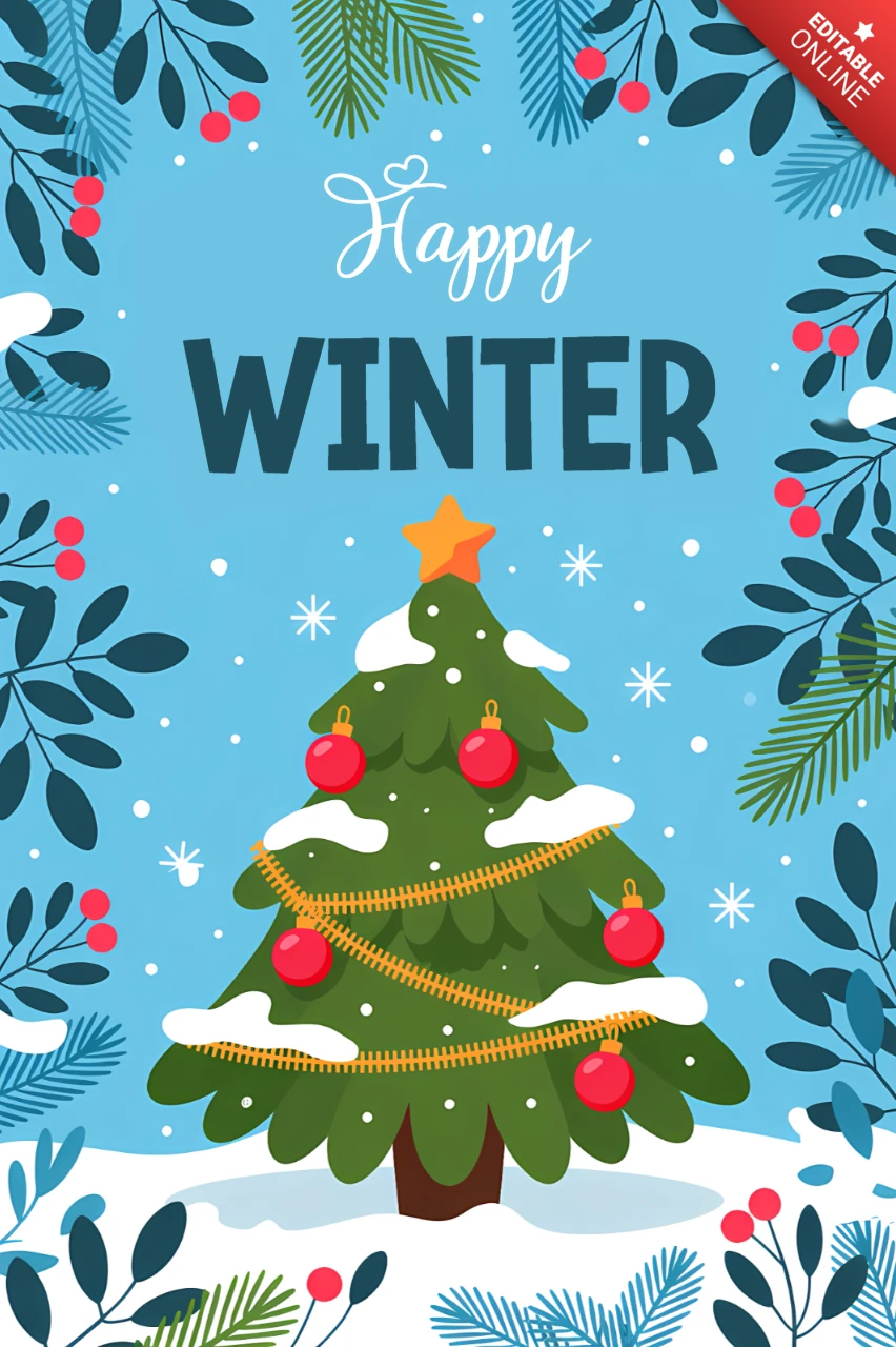 Winter Wonderland Christmas Tree Design Template for Holiday Cards