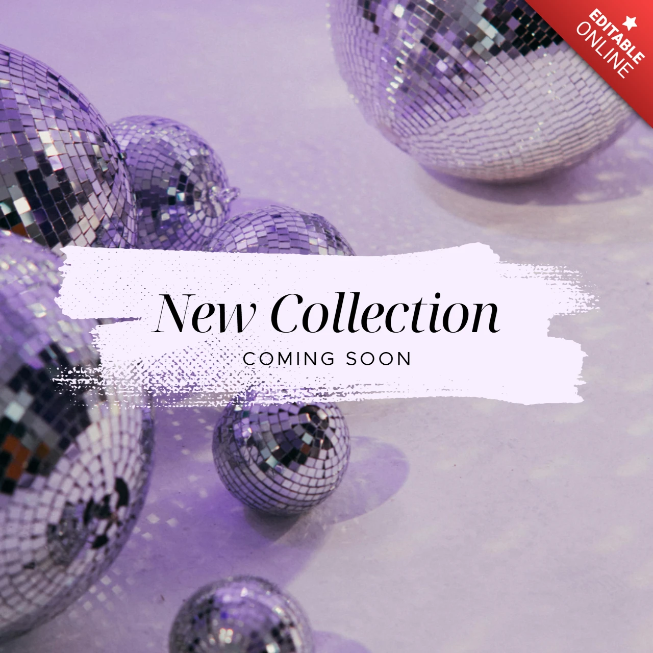 Palla da discoteca viola nuova collezione instagram post design template