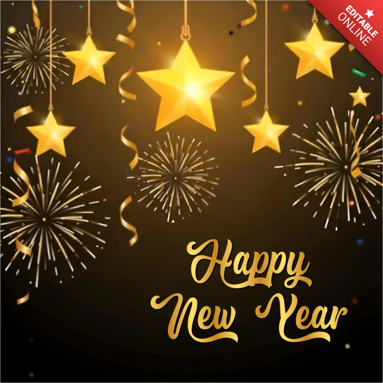 2025 Happy New Year Starry Golden Greeting Card Design Template