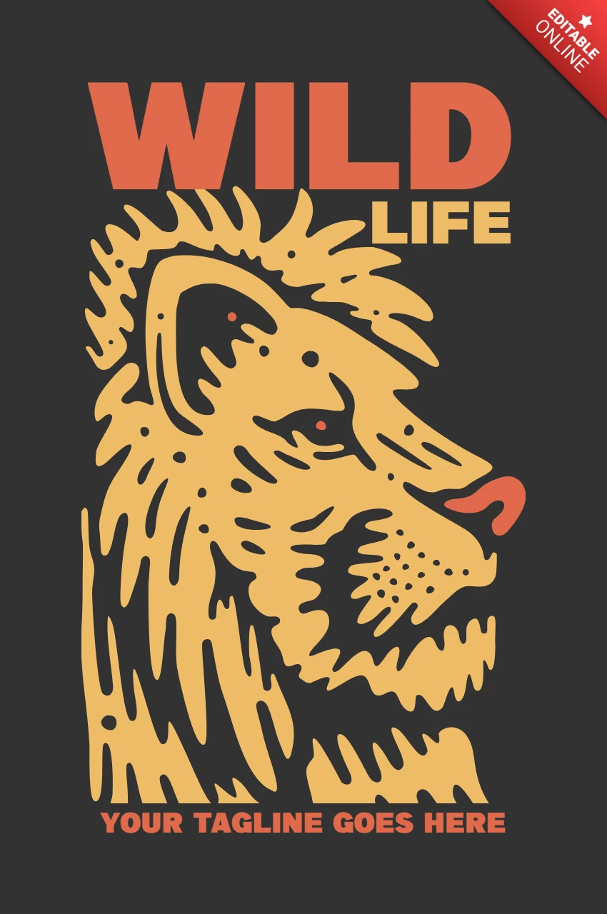 Modelo de design de camiseta vintage com rosto de leão selvagem