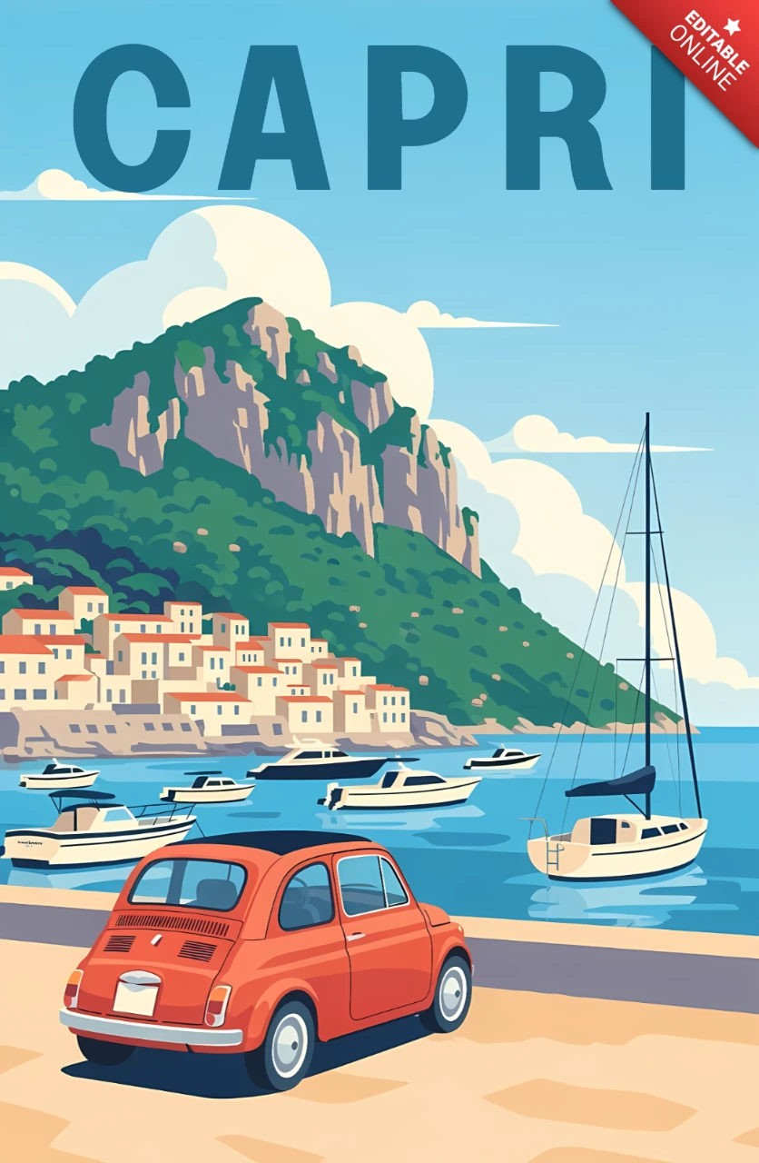 Vintage capri reisposter ontwerp sjabloon voor wandkunst
