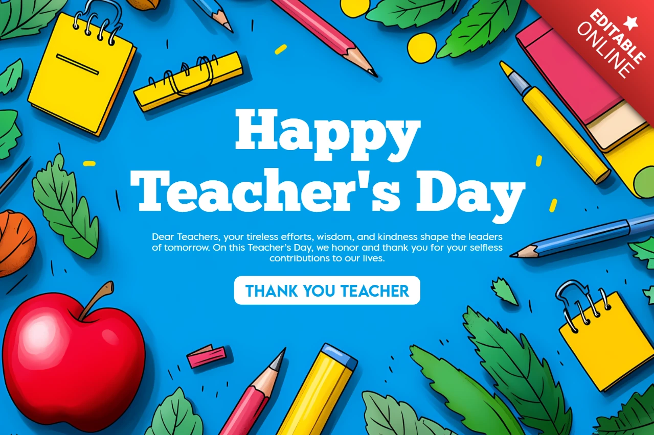 Bunte Happy Teacher's Day Designvorlage für feiernde Pädagogen