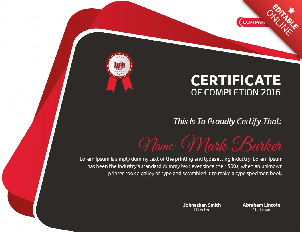 Corporate Employee Certificate Of Completion Post Design Template