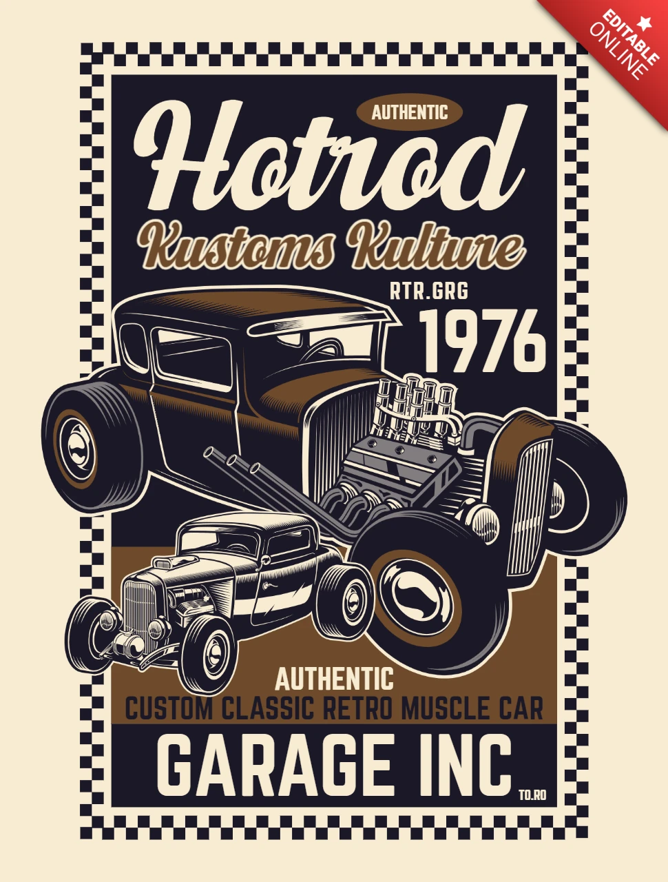 Hot rod kustoms auto t-shirt design vorlage