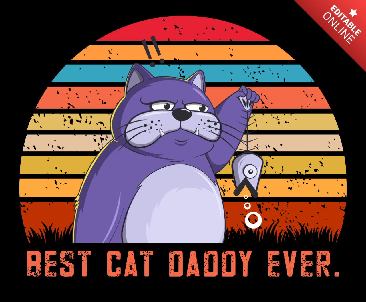 Plantilla de diseño retro de papá gato: estilo gráfico divertido y juguetón