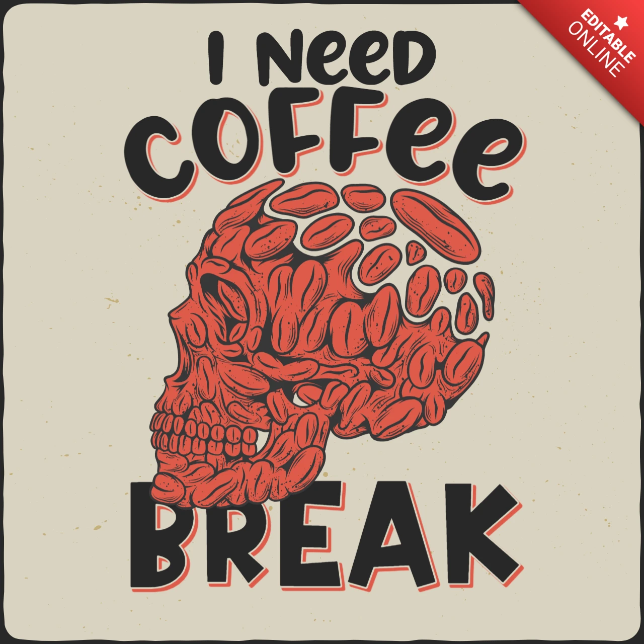 Modelo de design de camiseta com caveira "I need coffee break