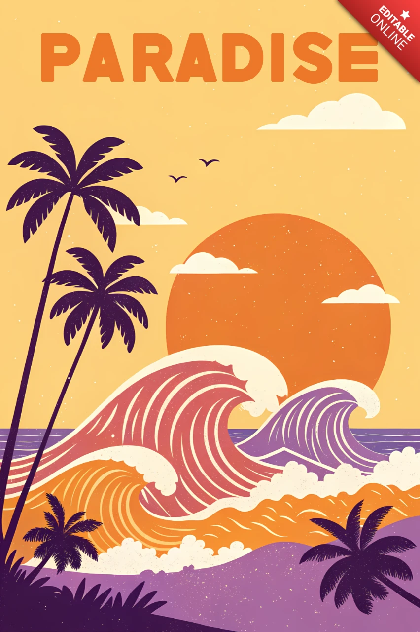 Modello di design per poster e merchandise in stile retro flat della scena delle onde californiane