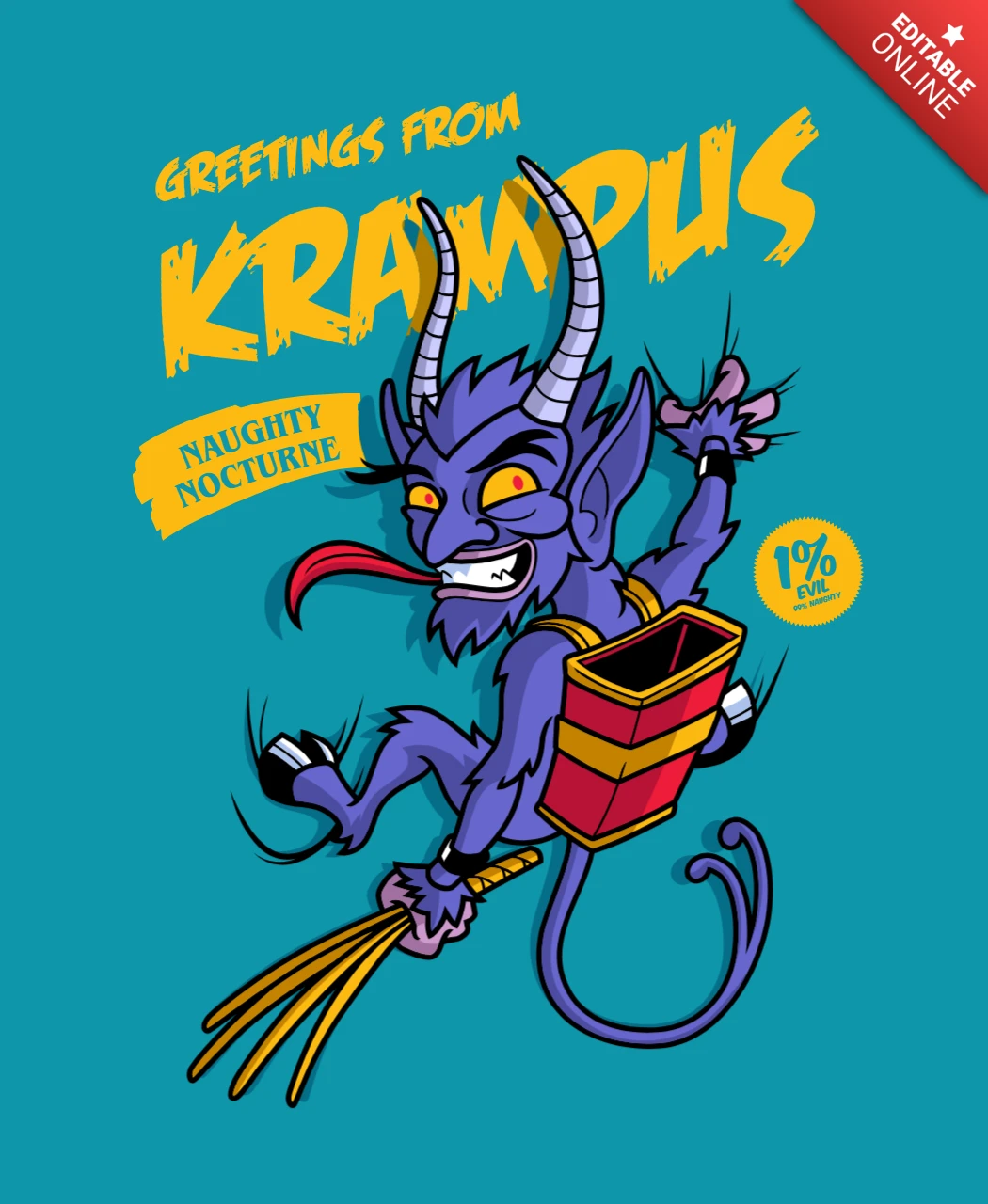 Message de bienvenue de krampus - modèle de poster de dessin animé de Noël
