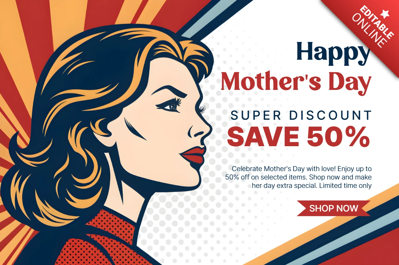 Retro Pop Art Mother's Day Discount Template Design