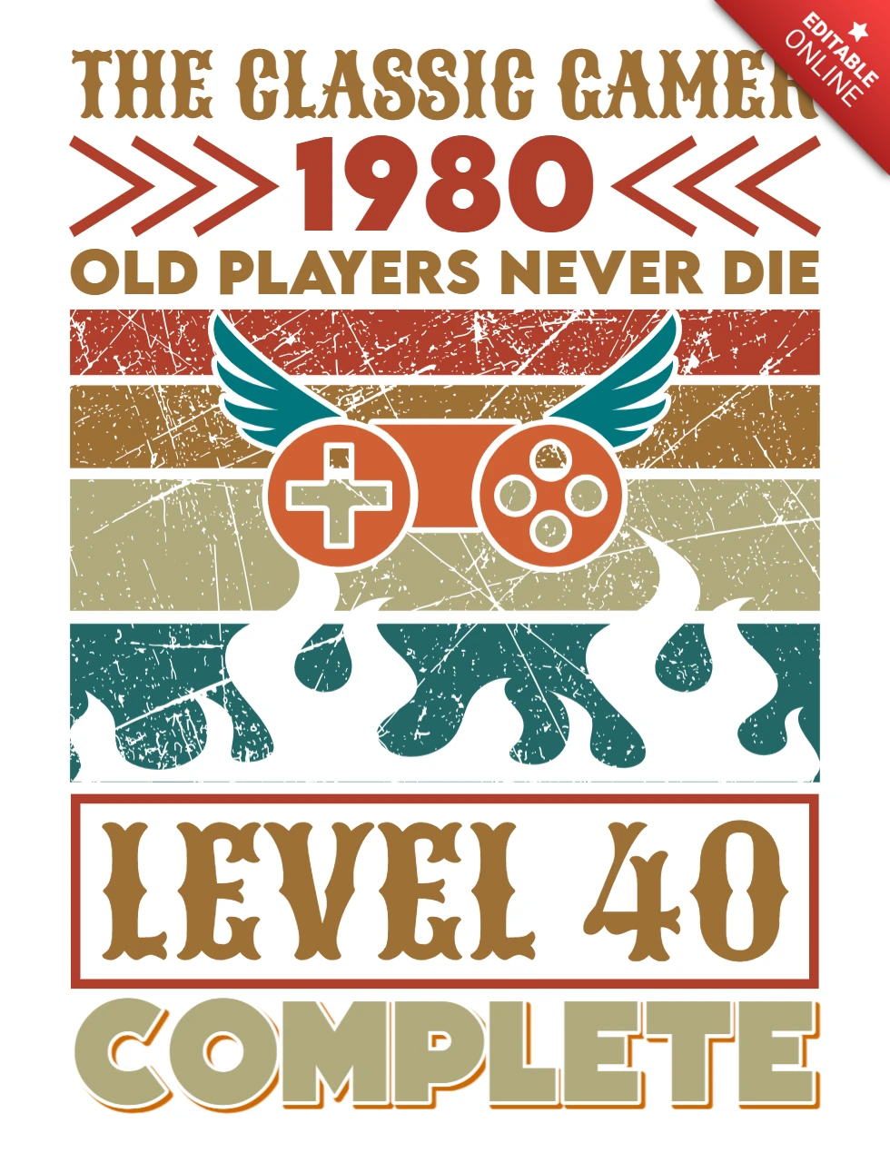 Retro Gamer Birthday Template: 1980s Vintage Style for Level 40 Completion