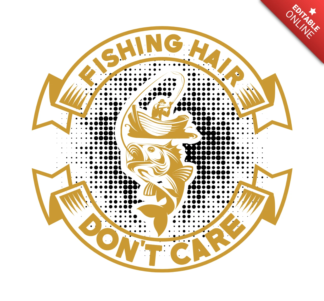 Vintage Fishing Hair Don't Care Design Template for Creative Branding