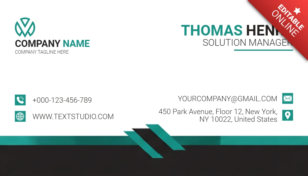Modelo de cartão de visita profissional design em teal e preto com onda e código QR