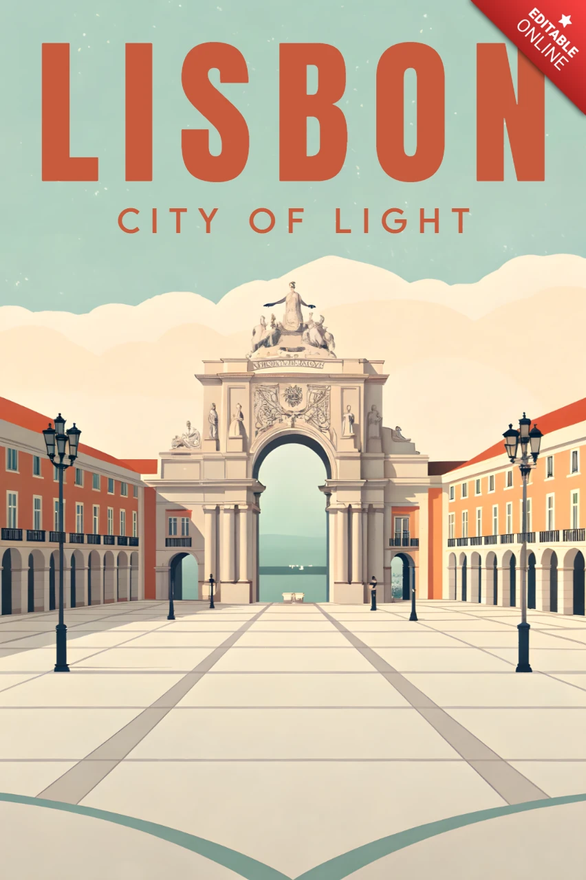 Praça do Comércio de Lisboa design vintage para template de cartazes de viagem