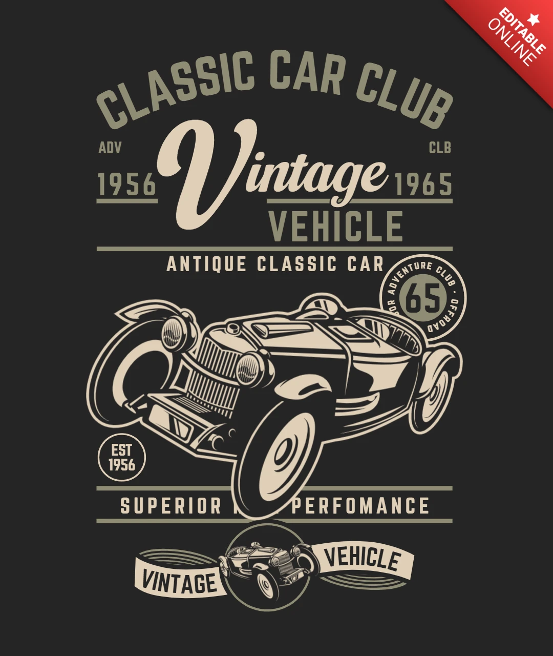 Plantilla de diseño de camisetas de coches de época