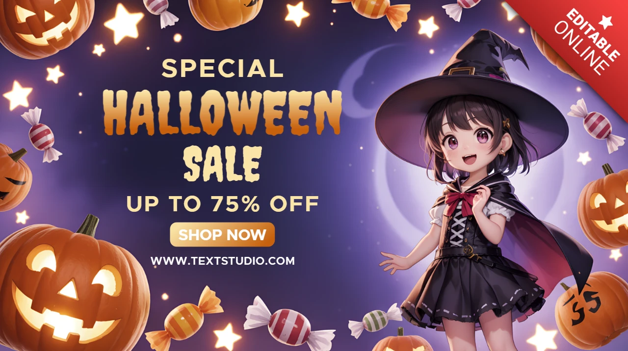 Bearbeitbare Halloween-Verkaufsflyer-Vorlage mit Hexencharakterdesign
