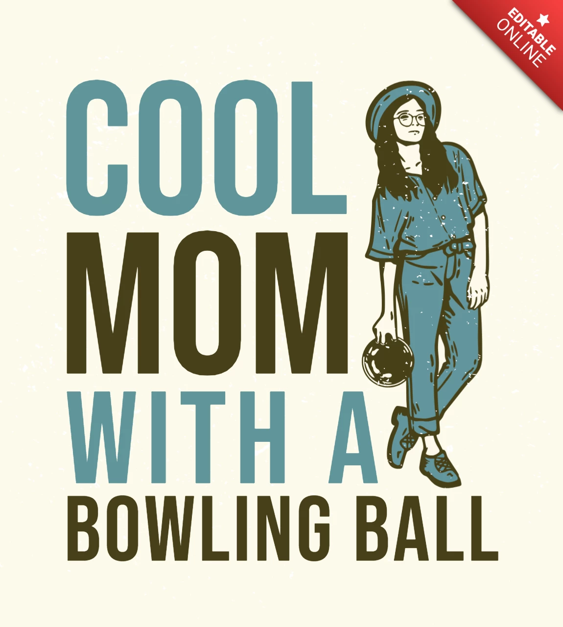 Cool Mom With A Bowling Ball Vintage T-shirt Design Template