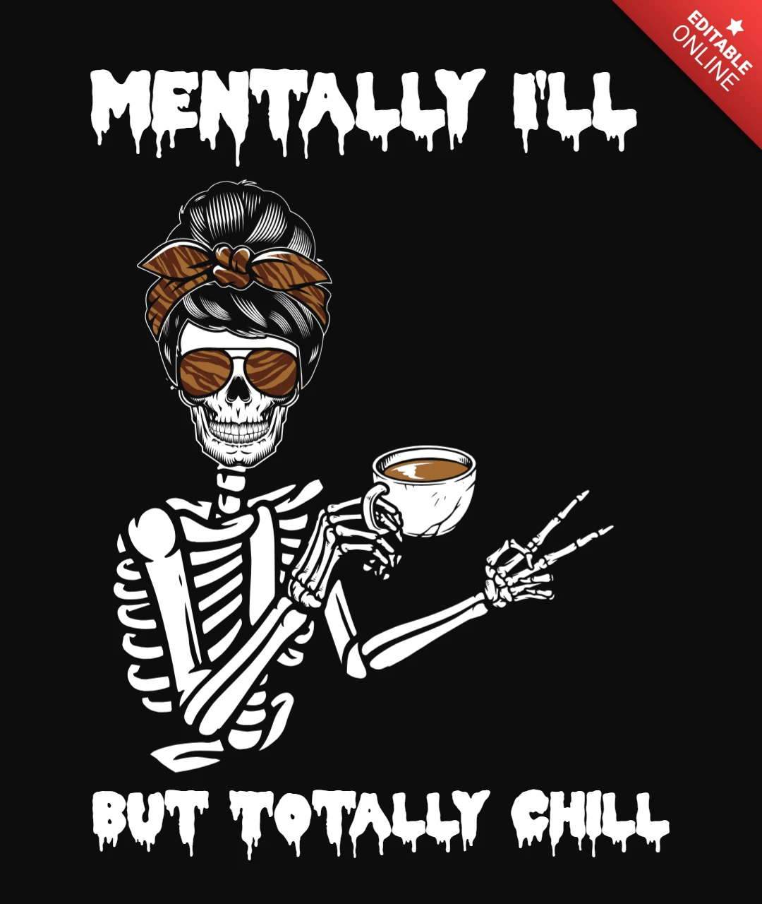 Women's Skeleton Drinking Coffee T-Shirt Design